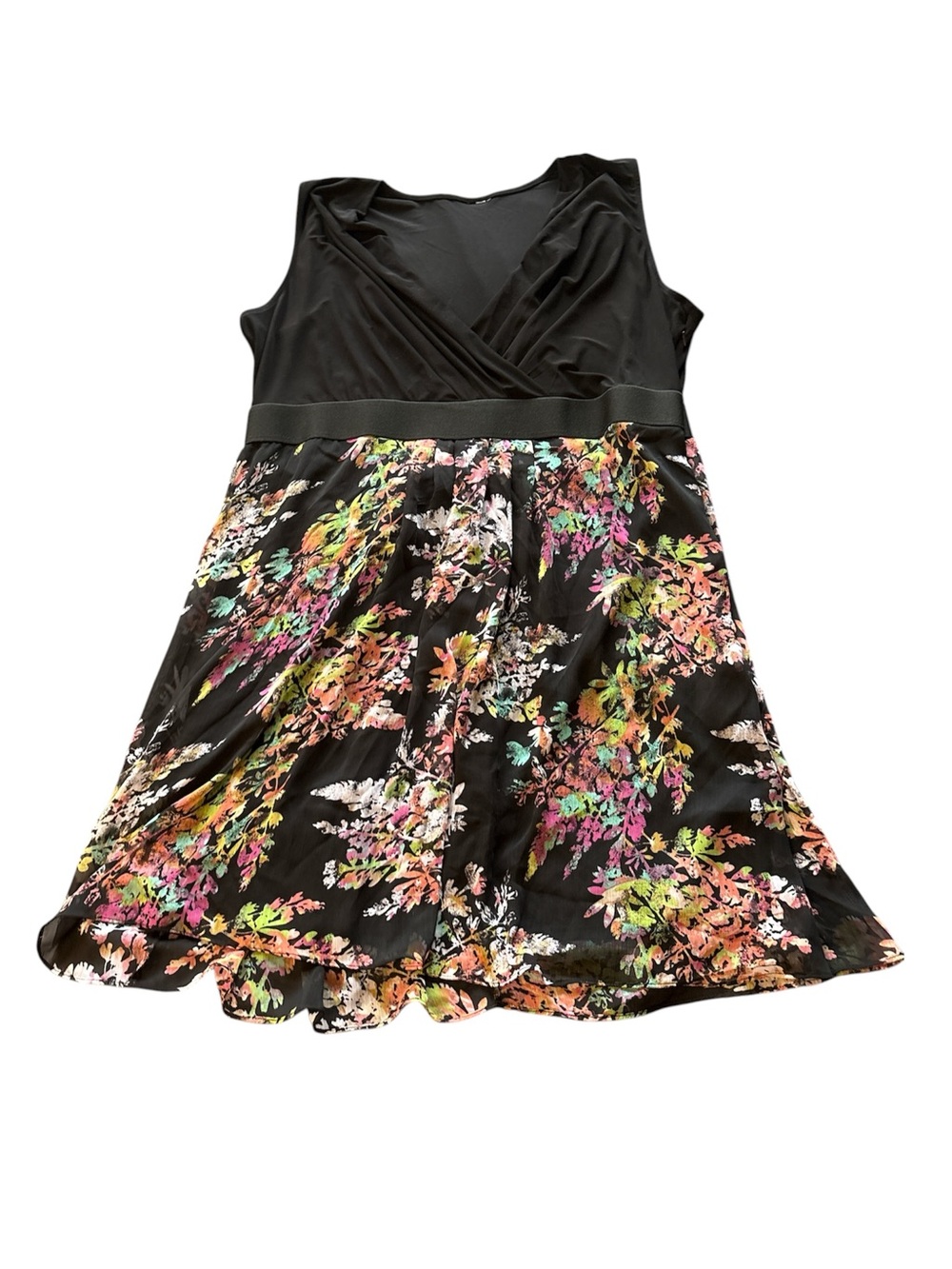 Lane Bryant Black Stretchy Floral Dress with Open Deep V Neck Plus Size 2 or 3x - Picture 2 of 4